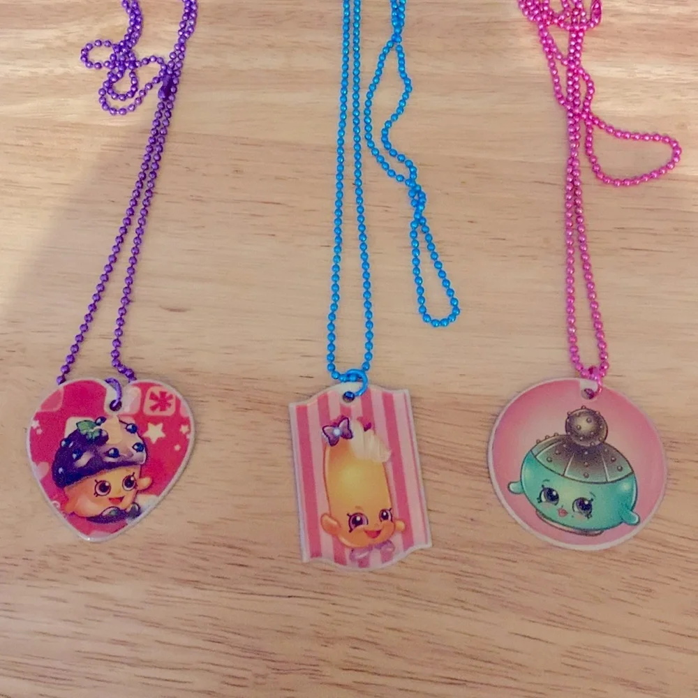 Three Shopkins Charm Necklaces/Dog Tags